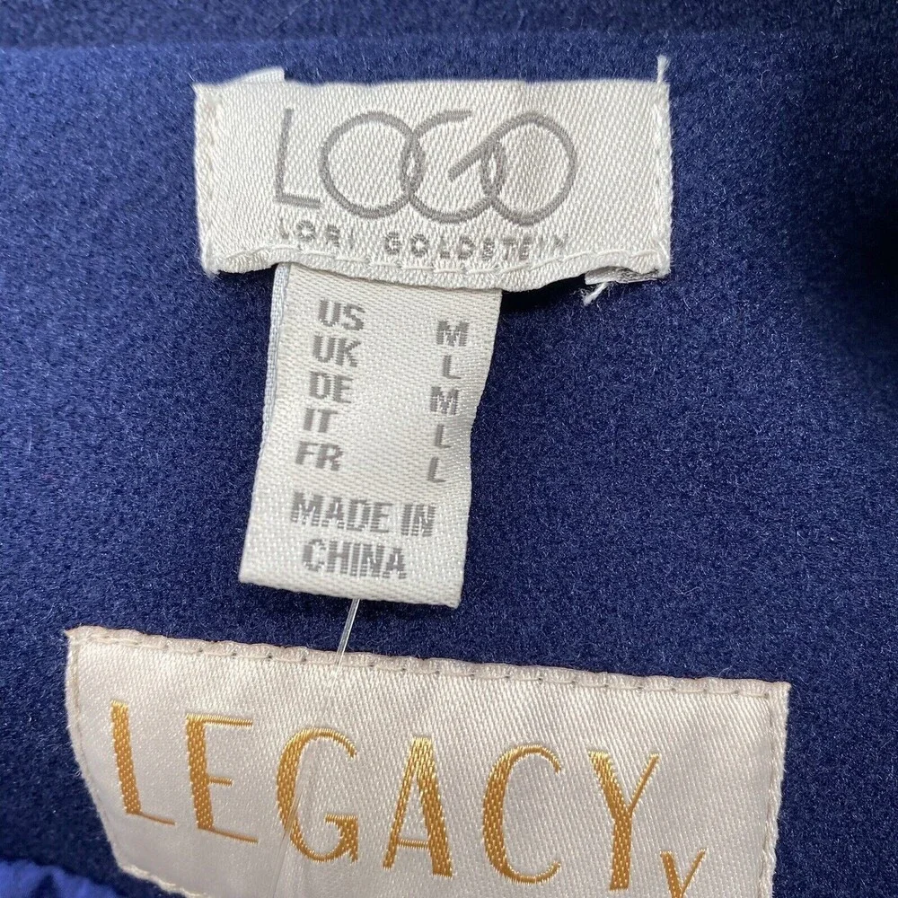 LOGO by Lori Goldstein Legacy Double Knit Coat Medium Size Blue Jacket w Pockets